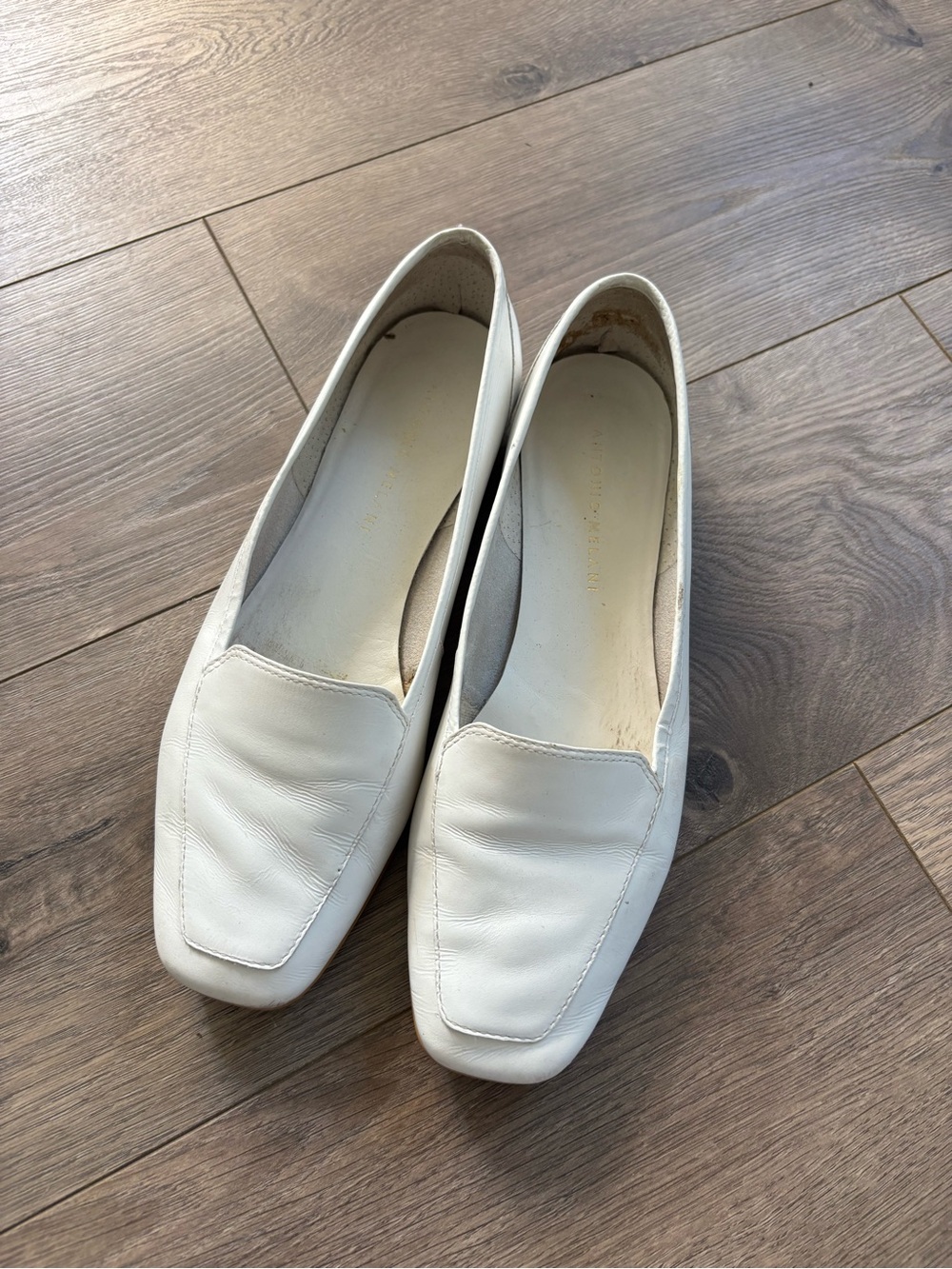 ANTONIO MELANI White Leather Square-Toe Slip-On Loafers 7.5